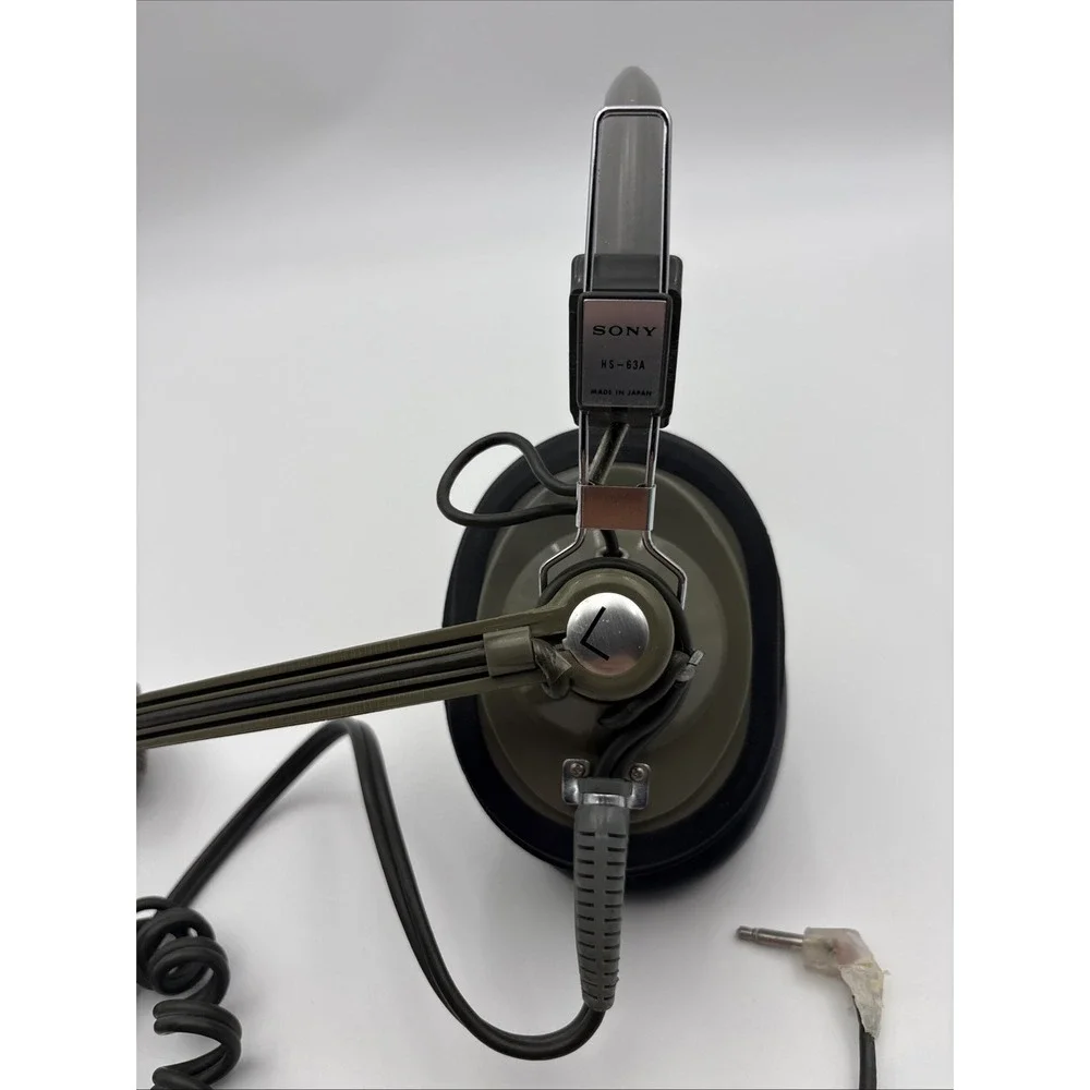 Vintage Sony HS-63A Headset RARE 1970s Retro Audio Boom Mic Made in Japan Olive
